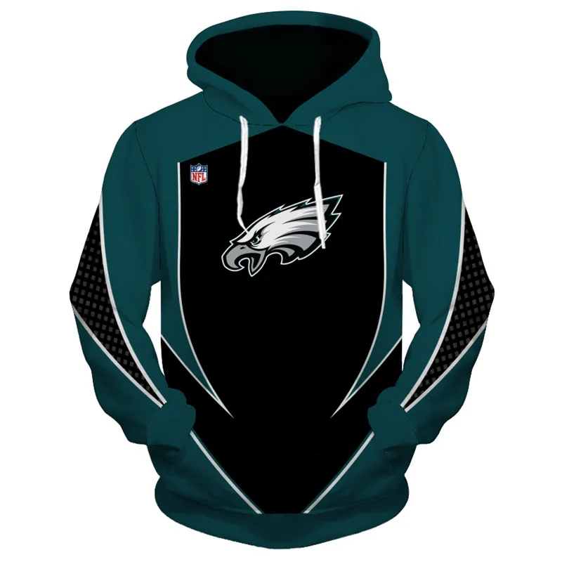 

Philadelphia fashion cool Football hoodies sportswear Green black geometric stitching animal print Eagles sweatshirt 1