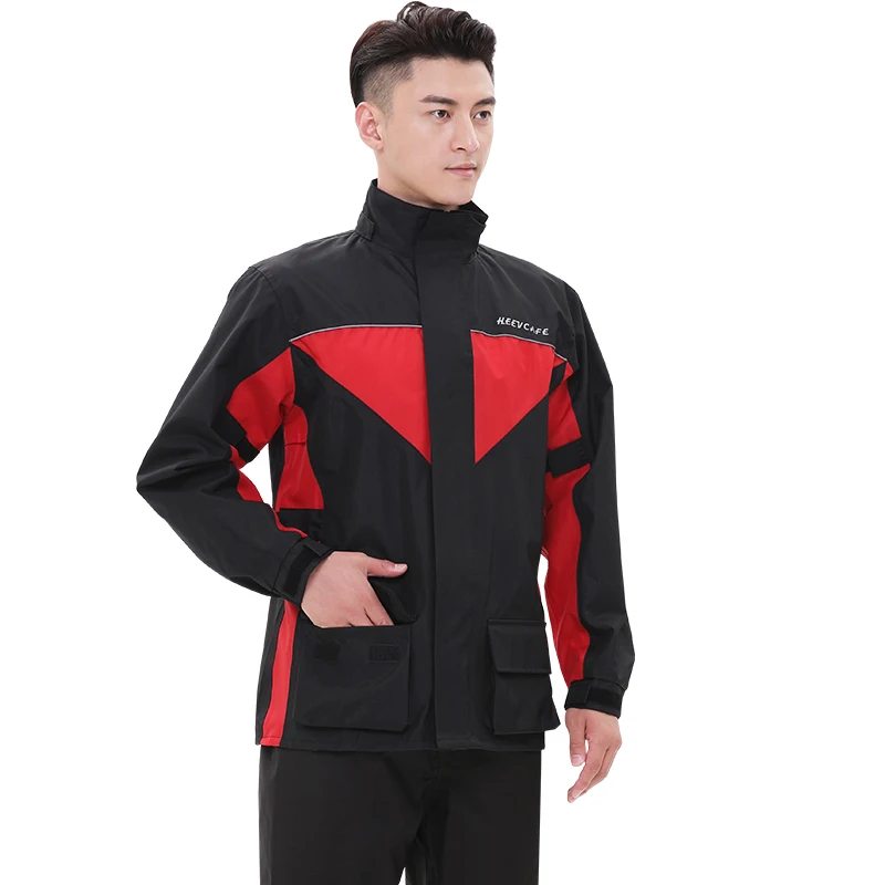 

Thicken Waterproof Raincoat Adult Motorcycle Portable Outdoor Hiking Hooded Reflective Travel Men Raincoat Set Rain Gear DA60YY