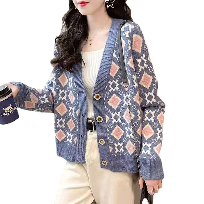

Women Cardigans V-Neck Sweater Female Spring Autumn Outerwear Tops One Size
