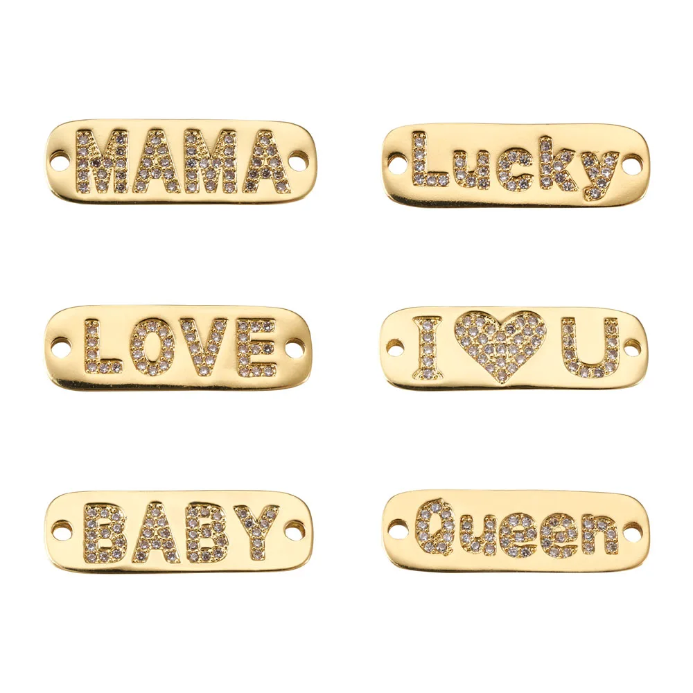 

6pcs Word Mama Love Lucky Cubic Zirconia Connector Charms Rectangle Pendant Links Charm for Jewelry Necklace DIY Handmade Gifts