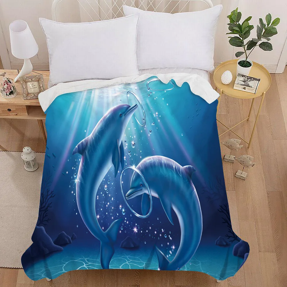 

Blue Sea Animal Dolphin Head Warm Soft Blanket Office Sofa Plush Blanket Bedspreads Quilt Drop Ship