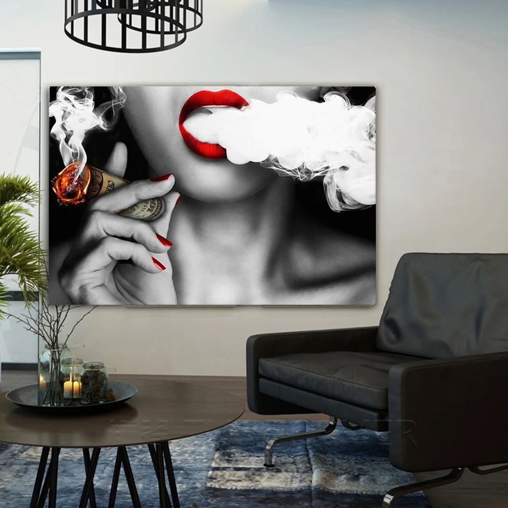 

Smoking Girl Sexy Female Nordic Poster Modern Simple Wall Art Canvas Painting Art Print Wall Pictures For Living Room Unframed
