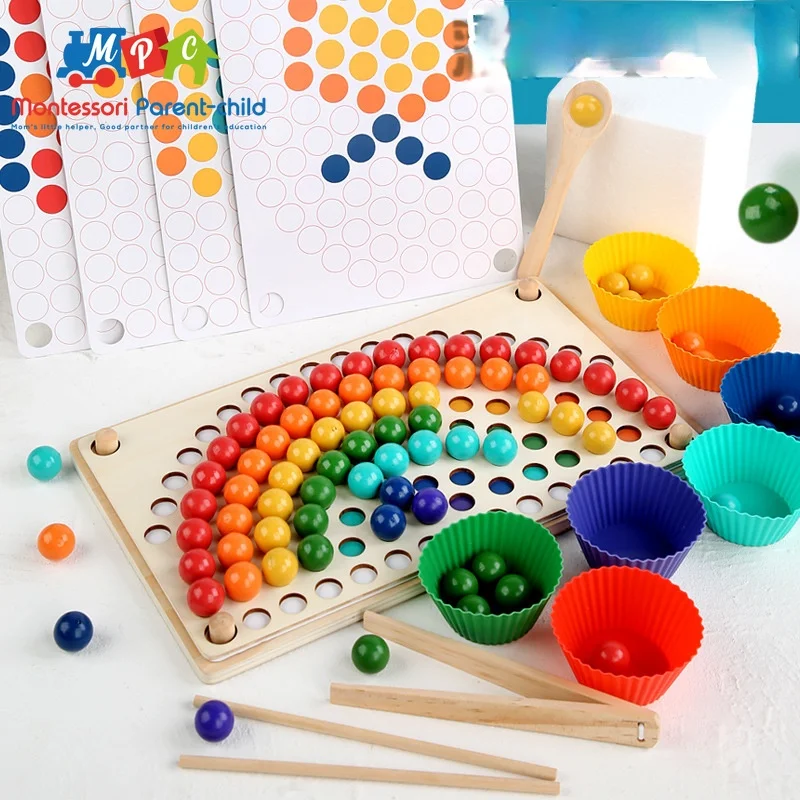 

Wooden Clip Beads Rainbow Toy Go Games Set Dots Beads Board Games Toy Rainbow Clip Beads Puzzle Montessori Educational Toys