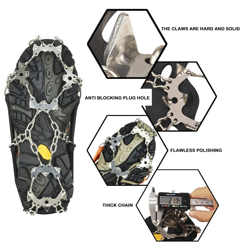 

19 Studs Ice Snow Claw Gripper Anti-Slip Spikes Grips Crampon Winter Outdoor Climbing Hiking Fishing Anti Slip Shoes Cover M-XL