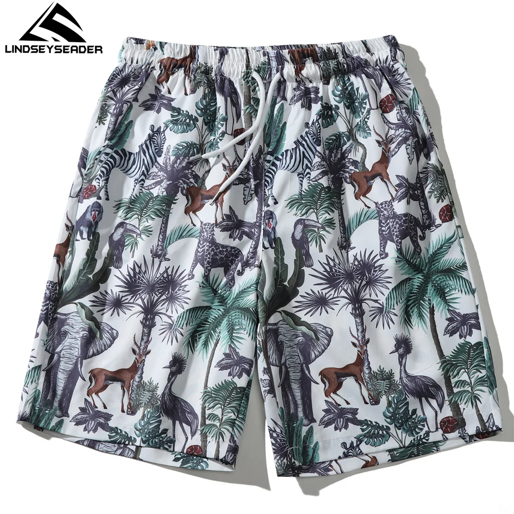 

Men's Beach Short Funny Animals Trees Printed Summer Hip Hop Oversize Streetwear Harajuku Drawstrings Casual Board Shorts