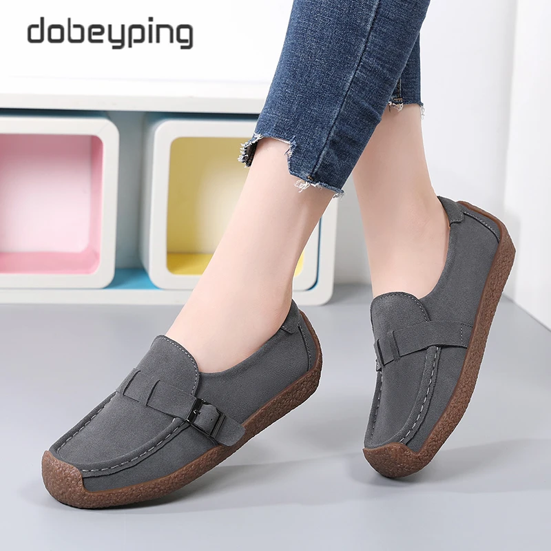 New Spring Autumn Women's Shoes Suede Leather Woman Loafers Slip On Ladies Snail Shoe Square Toe Moccasins Flats Female Sneakers