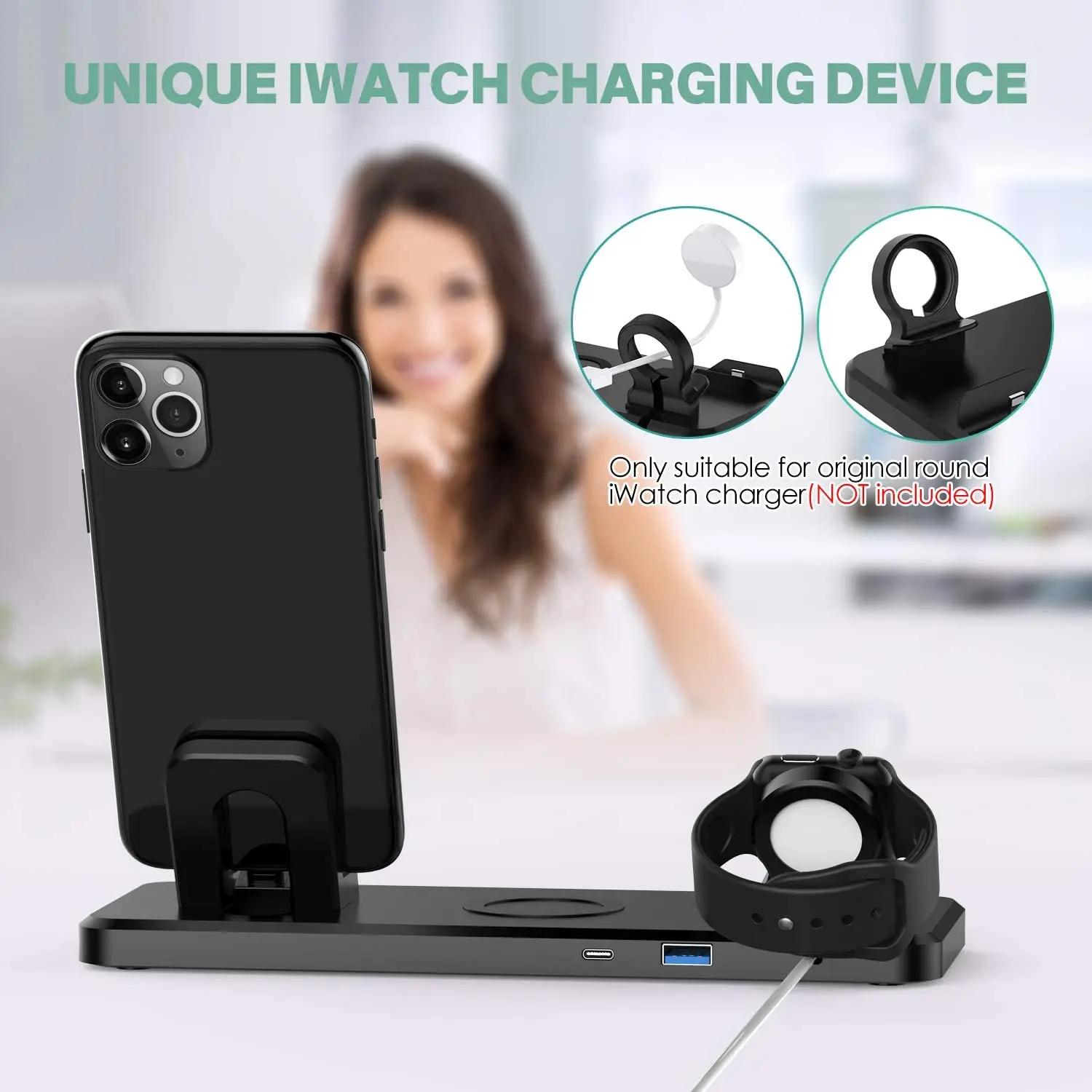 

DCAE Wireless Charger Stand QI 5 in 1 Qi 15W Fast Charging Dock Station for Apple Watch 6 4 3 2 Airpods Pro iPhone 11 XS XR X 8