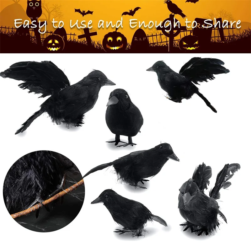 

Имитация Черной вороны, модель животного, пугающий ворон, реквизит, украшение, искусственная ворона, черная птица для Хэллоуина вечерние то...
