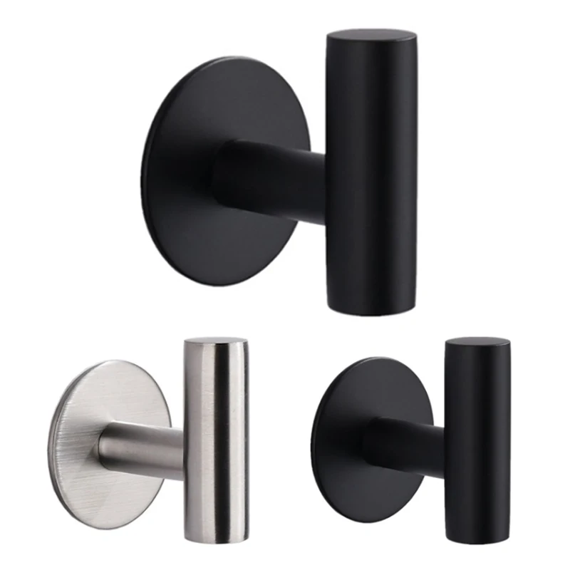 

Wall Hook Stainless Steel Clothes Hanging Hooks Matte Black 3M Adhesive Key Towel Holder for Bathroom Kitchen