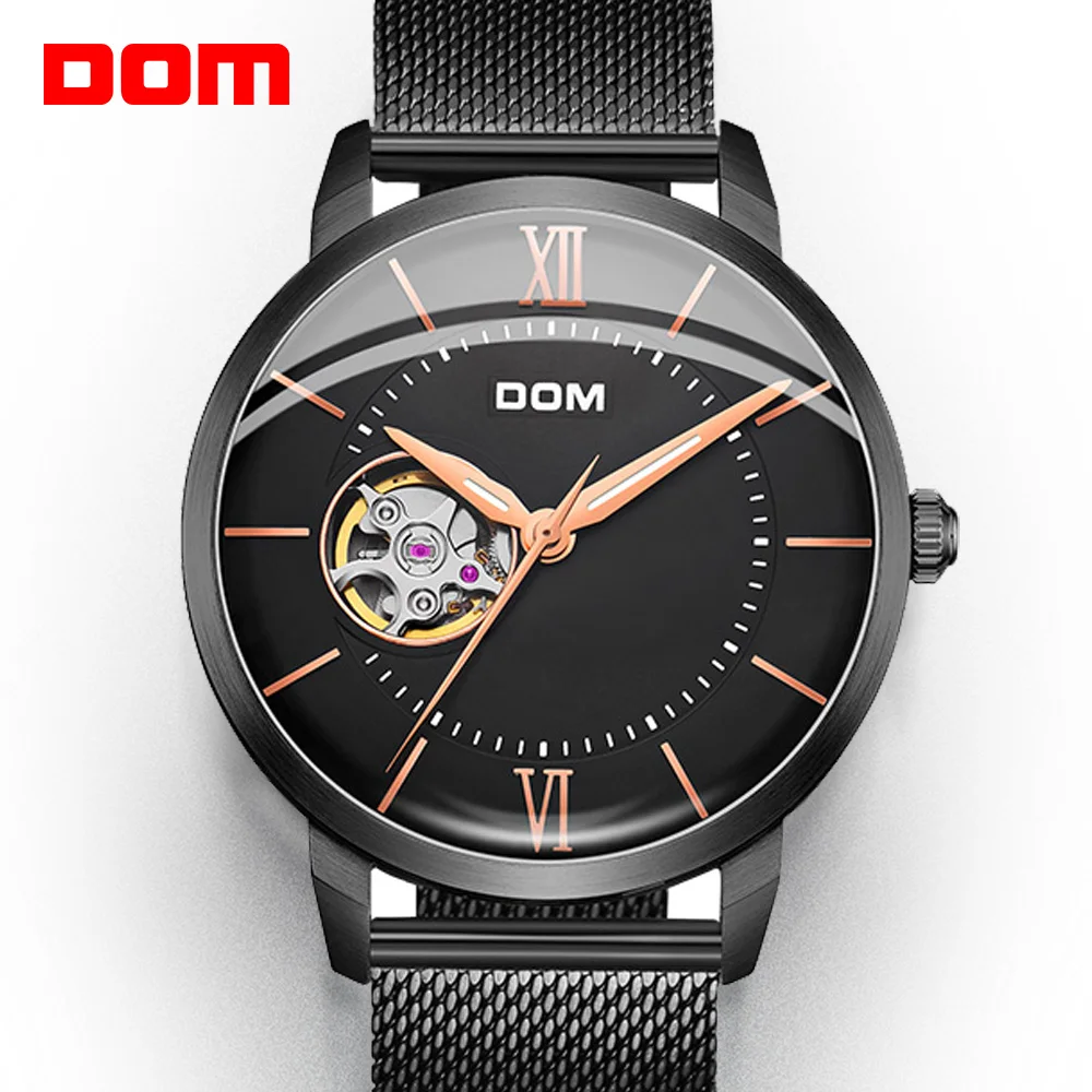 

DOM Brand Mens Fashion Watches Automatic Mechanical Watch Tourbillon Clock Genuine Leather Waterproof Business Wristwatch M-8120