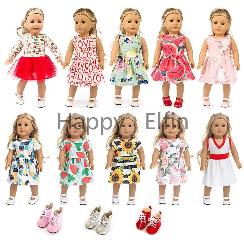 

Happy Elfin New Design 43 cm Baby Doll Dress Doll clothes set 18" doll outfit baby girl gift DOll Shoes Glasses For Baby Toy