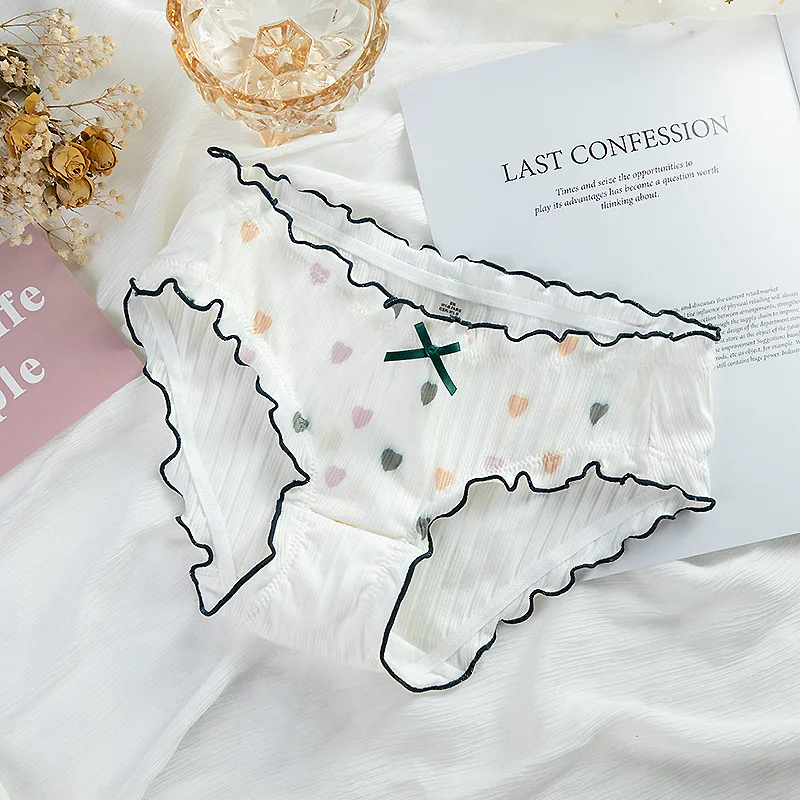 

New Style Japanese Cotton Cute Printed Women's Panties Mid-waist Stretch Vertical Pattern Girls Briefs Bag Hip Panties Women