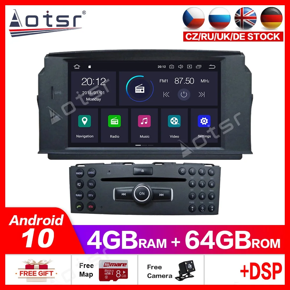 64G Android 10 0 автомобильный dvd-плеер для MERCEDES BENZ C Class C200 C180 C220 C230 W204 видео