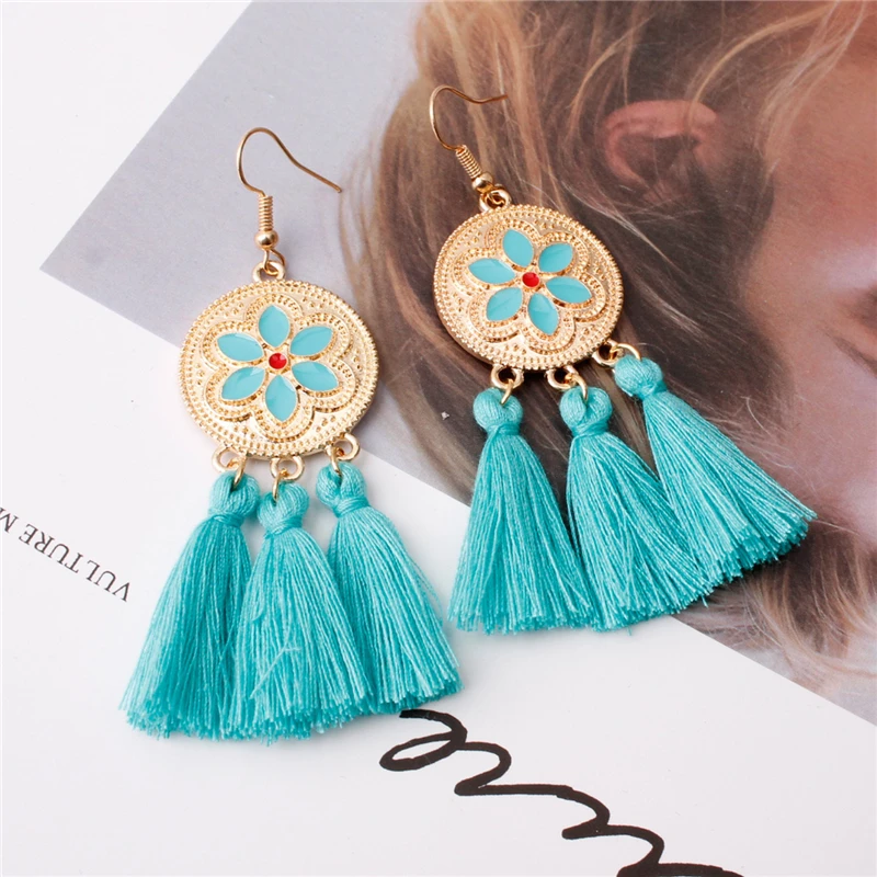 Акция богемные ручной работы Красочные кисточки серьги Красивая подвеска