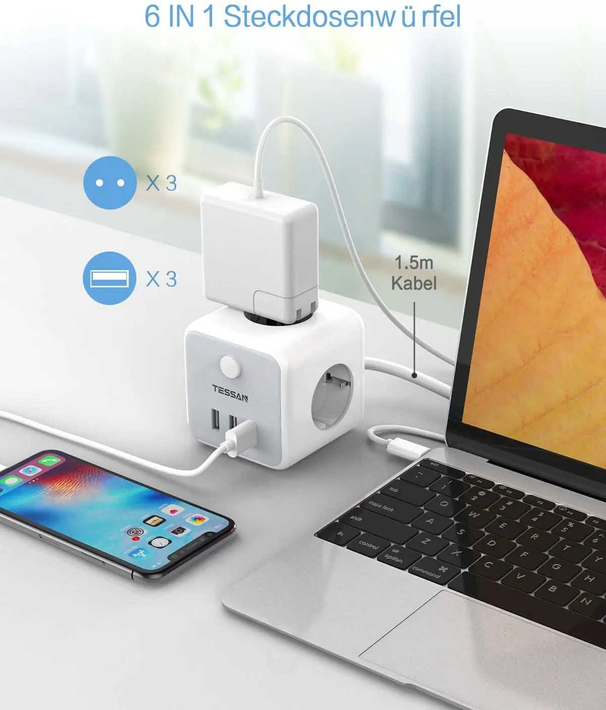 Удлинитель TESSAN с 3 евророзетками и USB-портами | Электроника