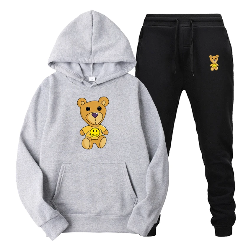 

Little Bear Printing Suit Jogging Training Track Tuit Sweatpants Todybuilding Mens Slacks Hoodies+Pant Sports Style