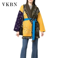 vkbn winter cardigan sweater women wool kniited tassel colorful print loose full sleeve high quality sweaters female coat