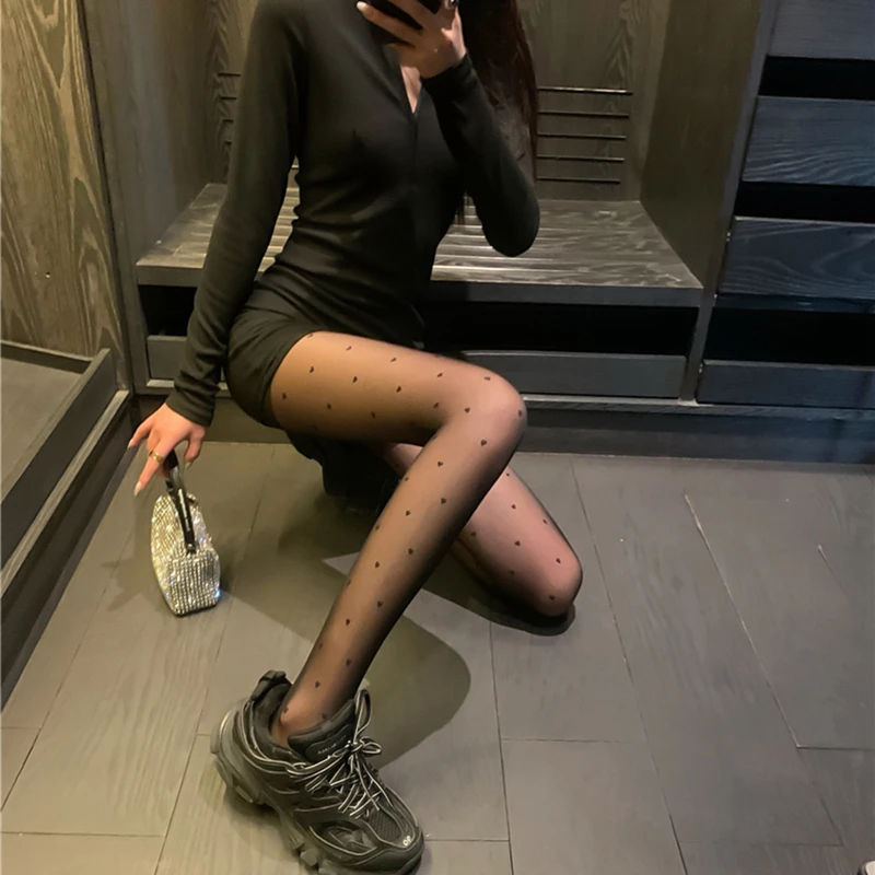 Горячая Распродажа женские длинные сексуальные чулки в сеточку форме сердца