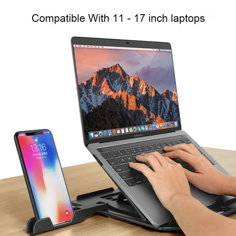 

Height Adjustable Laptop Stand with Phone Stand Portable Ergonomic Foldable Computer Stand for 11 - 17 inch Laptop