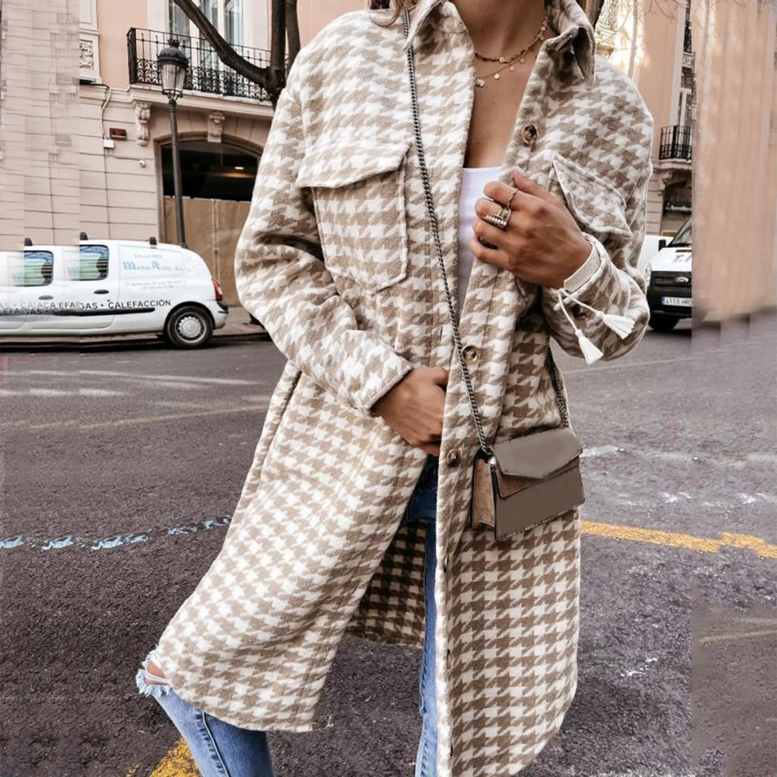 

Женская Повседневная и модная куртка, тренчкот, костюм, пальто в клетку с принтом, пальто с длинным рукавом, женское осеннее пальто в Корейск...