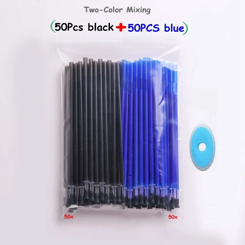 100Pcs/Set Erasable Gel Pen 0.5mm Erasable Pen Refill Rod Blue Black Ink Washable Handle For School Stationery Office Writing - Цвет: 50 Blue and 50 Black