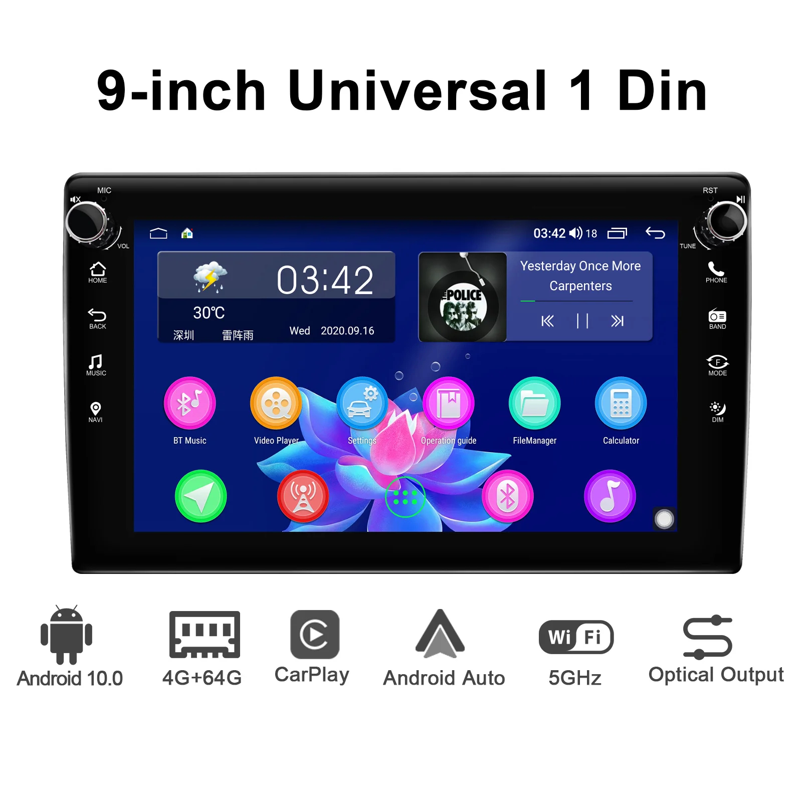 Универсальный Головной блок 1 din на Android 10 0 9 IPS дисплей 4 Гб ОЗУ и 64 ПЗУ GPS