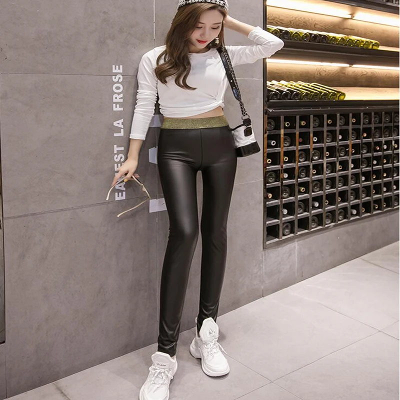 Shikoroleva/женские леггинсы из искусственной кожи золотая серебряная блестящая