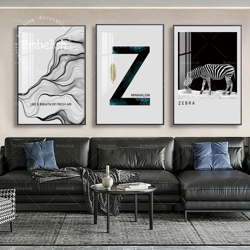 

Embelish Abstract Lines And Zebra Animals Nordic Modern Home Decor Pictures For Living Room Wall Art Posters HD Canvas Paintings