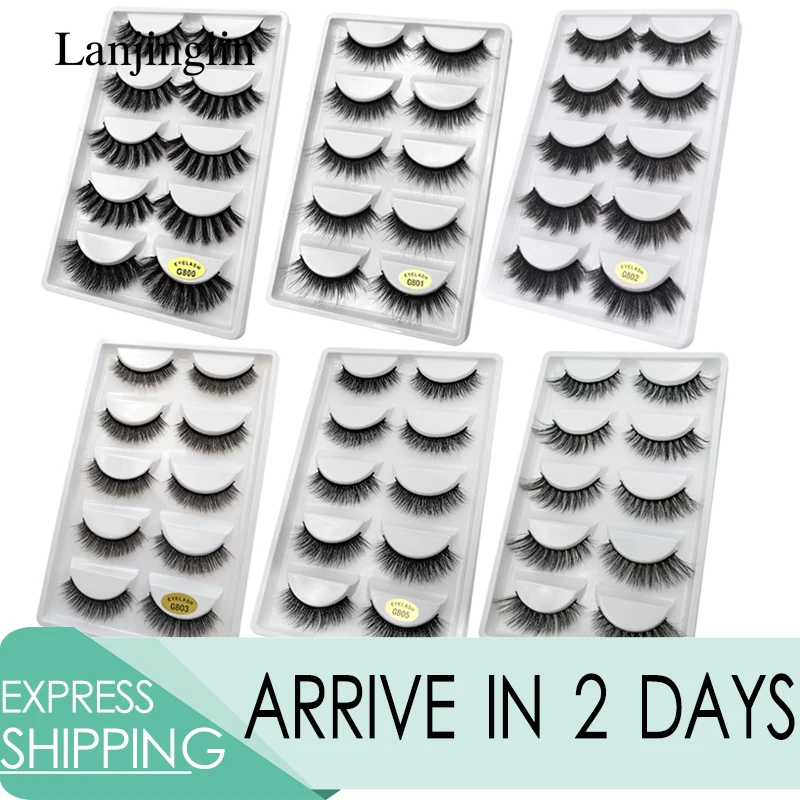 LANJINGLIN 5 pairs 3d mink lashes false eyelashes natural long fake eyelash extension makeup full faux cils cilios G800 G806 | Красота и
