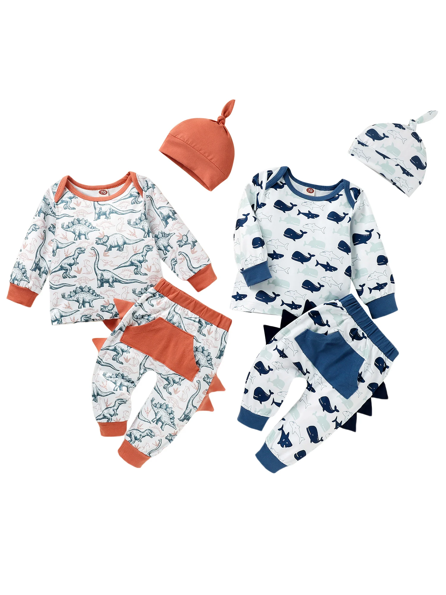 

2021 New Arrival 3 Pieces Kids Suit Set, Toddler Cartoon Animal Print O-Neck Long Sleeve Tops+ Long Pants+ Hat , 0-18 Months