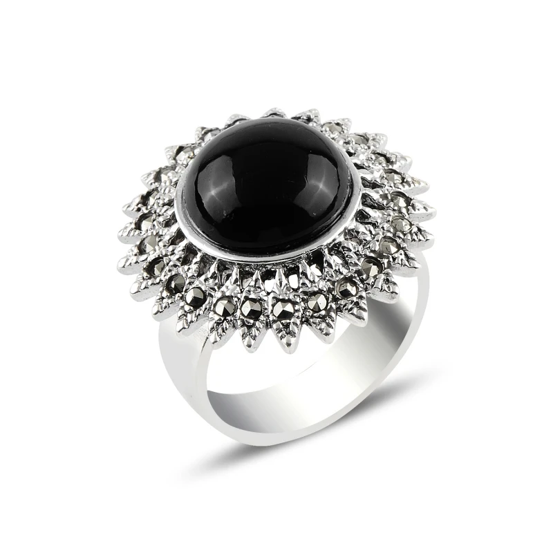 

Silverlina Silver Onyx & Marcasite Ring