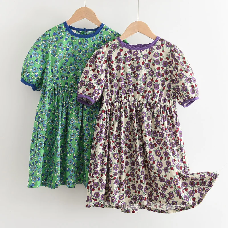 

Girls' Pastoral Style Retro Printed Puff Sleeve Dress Toddler Girl Summer Clothes 2022 Korean Baby Clothes Baby Girl Clothing