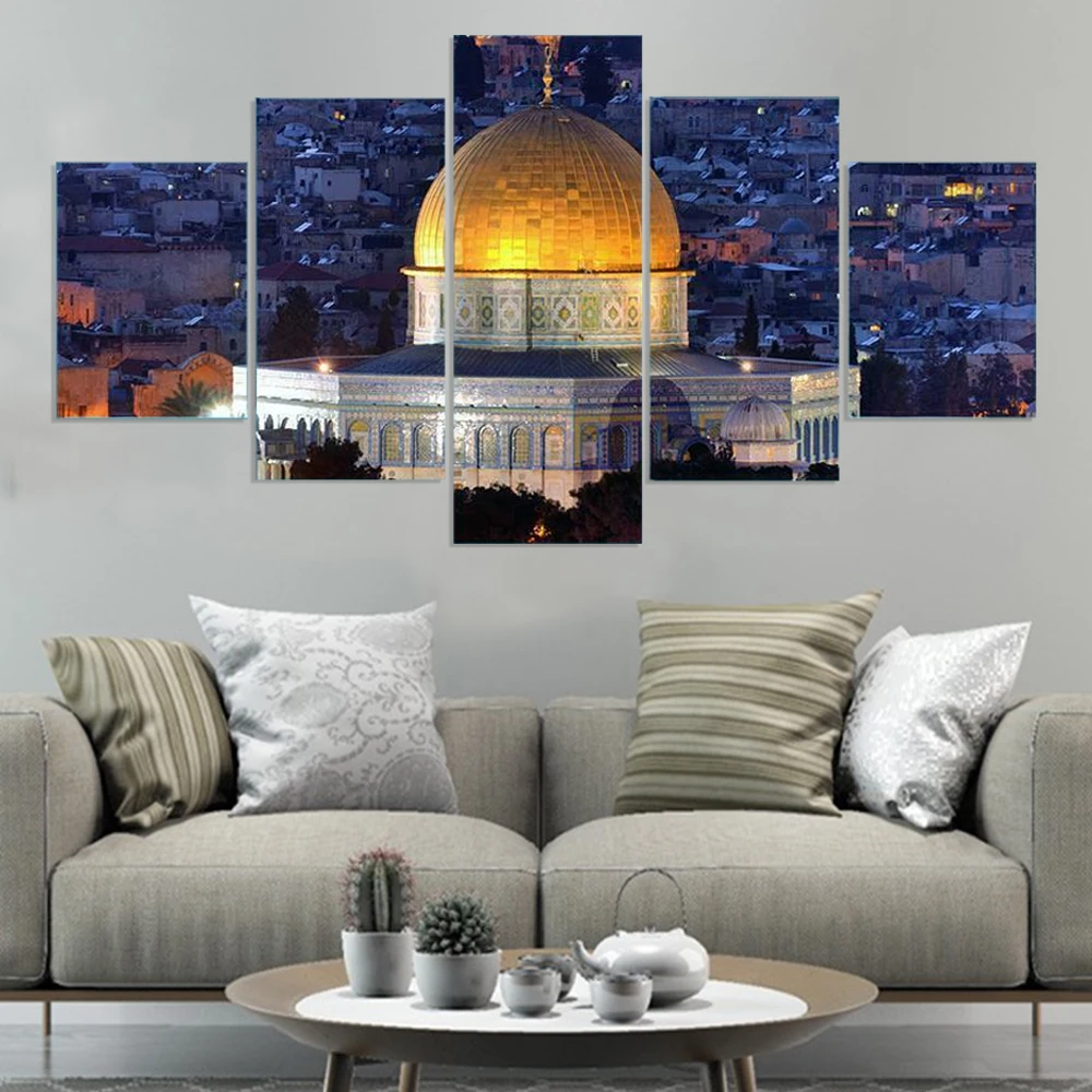 

No Framed Canvas 5Pcs Jerusalem Mosque of Rock Pictures Wall Art Posters Home Decor Accessories Living Room Decoration Paintings