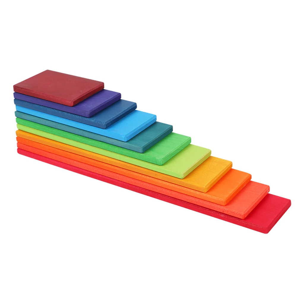 

11-Pieces Wooden Board Rainbow Building Blocks Baby Toddler Montessori Toy