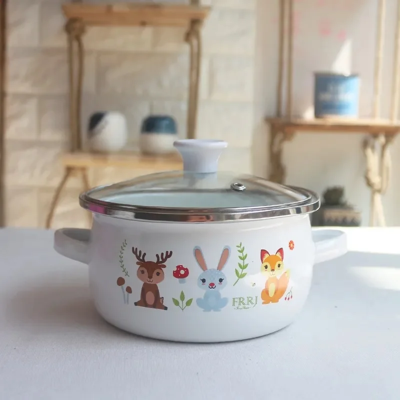 Colorful Enamel Pot Small Hot Pot Fresh-keeping Bowl Instant Noodle Bowl Storage Box Universal Korean Cookware Cookware Pot