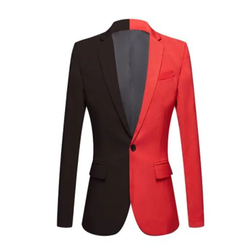 Black red color matching suit mens blazers jacket fashion stage host personality nightclub bar singer performance costume dress