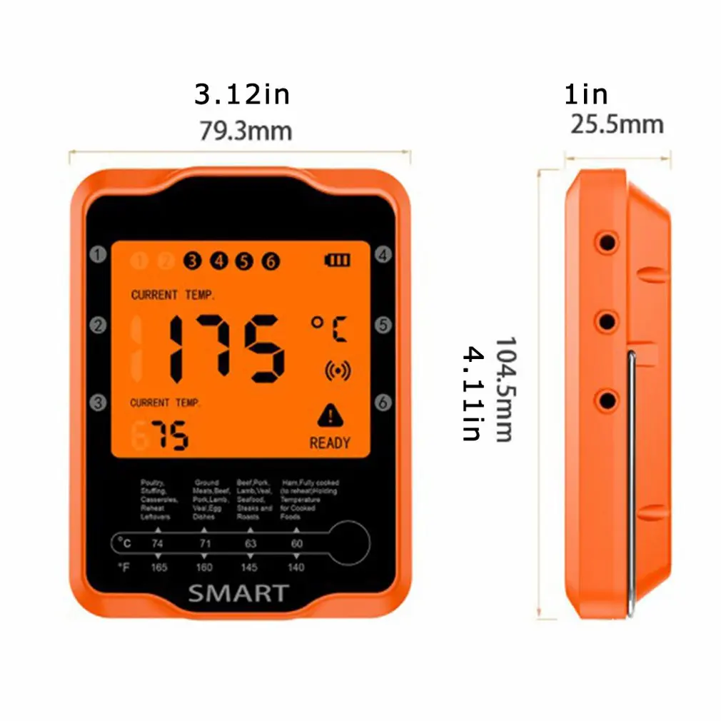 

Wireless Function Food Thermometer Long Distance Connection 6 Probe Digital Kitchen Oven BBQ Kitchen Thermometer