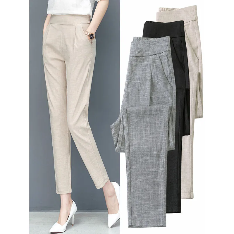 

High Quality Women Trousers Plus Size Thin Office Lady Work Wear Pant Casual Elastic Waist Harem Pants Female Suit Pants W1894