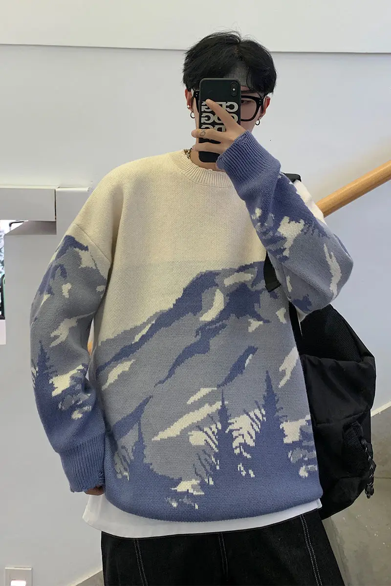 

2020 Autumn And Winter New Youth Popular Personality Pattern Printing Loose Knit Sweater Fashion Casual Round Neck Pullover