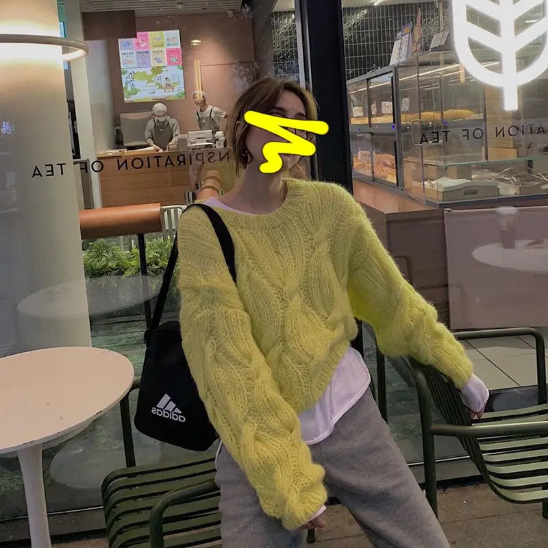 Mohair twist sweater women's loose lazy style autumn 2021 new ins temperament versatile super fairy Knitted Top | Женская одежда