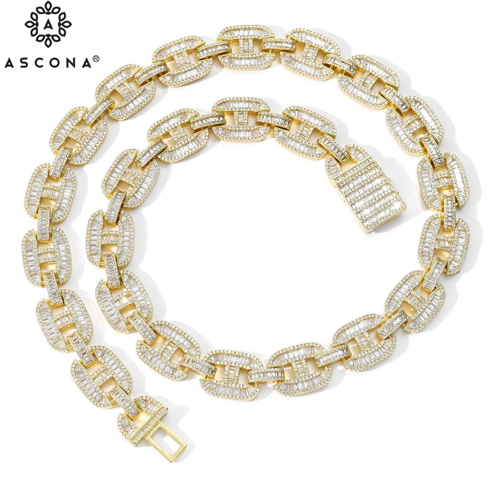 

Man's Iced Out Chains Baguette Zircon Necklace Miami Big Box Clasp Cuban Link Chain Hip Hop Bling Luxury Trendy Rapper Jewelry