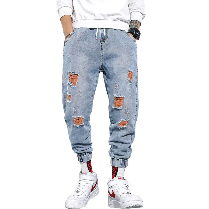 

2021 Slim Fit Men's Motorcycle Hole style Jeans Pleated Casual Biker Male Pants Broken Holes StraightHip Hop Jeans Trouser Man