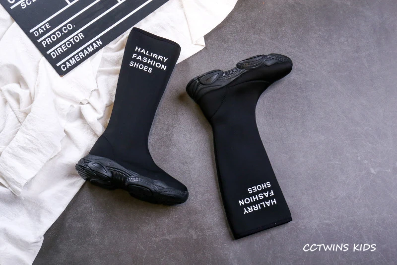 CCTWINS/детская обувь; коллекция года; сезон осень; модные черные сапоги до колена для девочек; повседневная спортивная обувь с буквенным принтом для мальчиков; модельные сапоги; HB004
