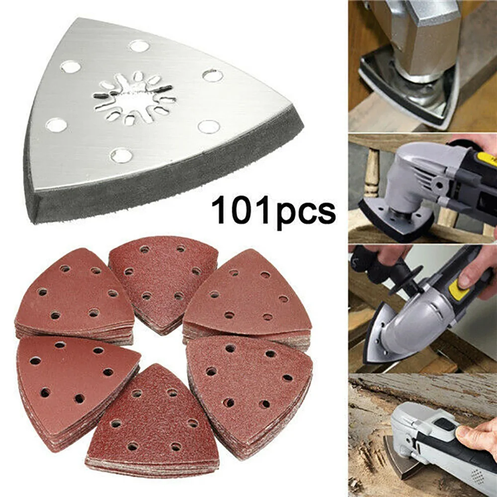 

101pcs/Set 60-240 Grit Triangle Sanding Sheets Paper W/ Sander Grinder Plate