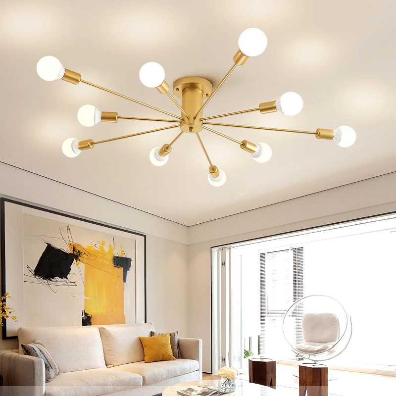 Lámpara de araña con 6-8 cabezales, iluminación interior moderna para el hogar, nórdica, para sala de estar y dormitorio, E27, cuerpo de hierro