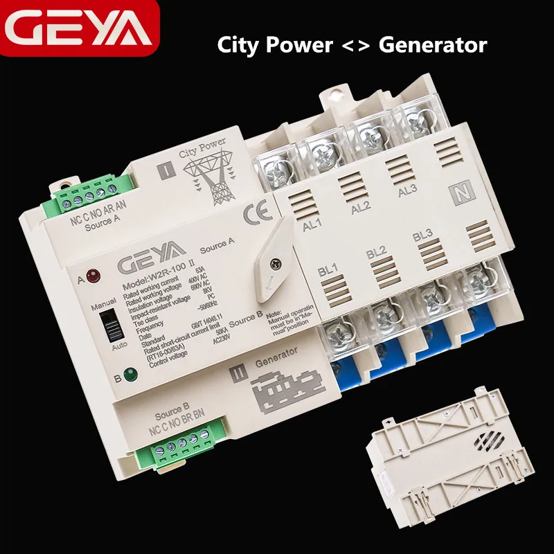 

NEW GEYA W2R ATS 4P Mini ATS Automatic Transfer Switch Uninterrupted Power Switch 63A 100A 110V 220V Wire Gift
