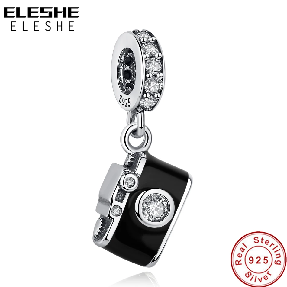 

Подлинный Браслет ELESHE из стерлингового серебра 925 пробы с черной эмалью, CZ каплевидные подвески, оригинальные браслеты, кулон, сделай сам, юв...