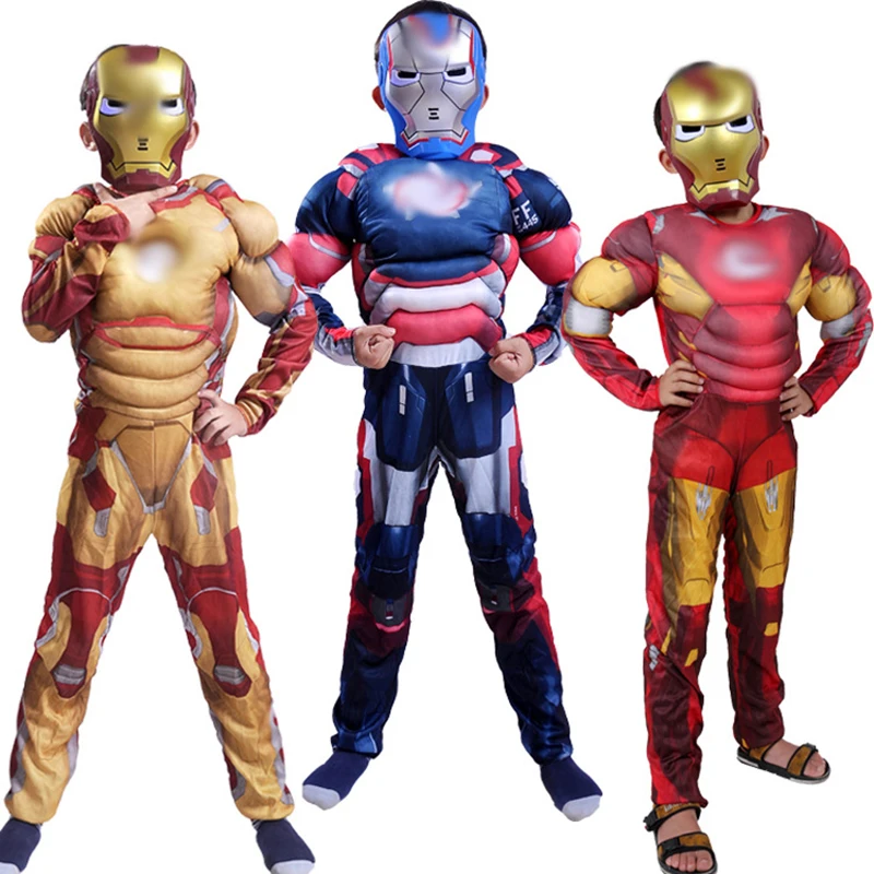 

Iron Man Mark 42 / Patriot Muscle Children Kids Halloween Costume Fantasia Superhero Iron Man Cosplay Costume with Mask