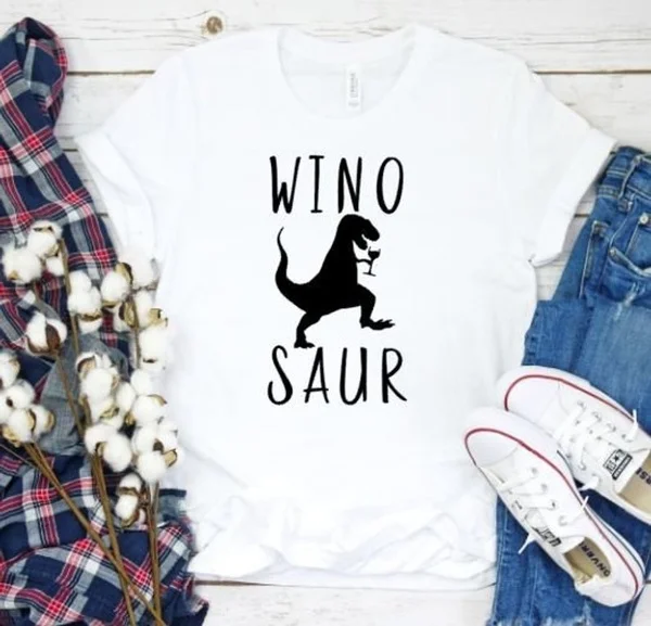 Wino saur Футболка Динозавр Графический для женщин мода гранж tumblr camiseta rosa feminina