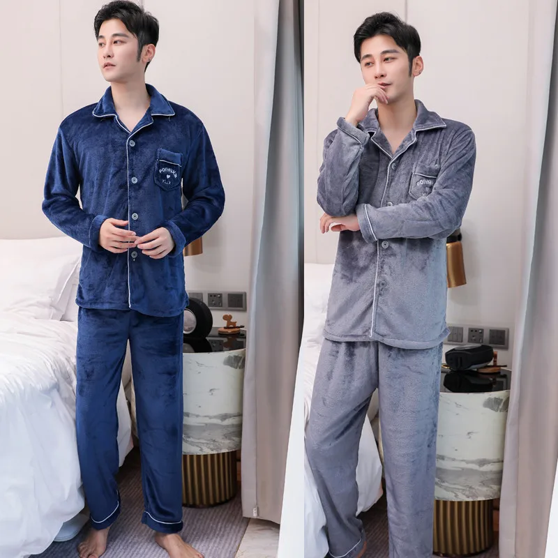 Мужская Коралловая бархатная Пижама Удобная фланелевая Толстая с лебедем на